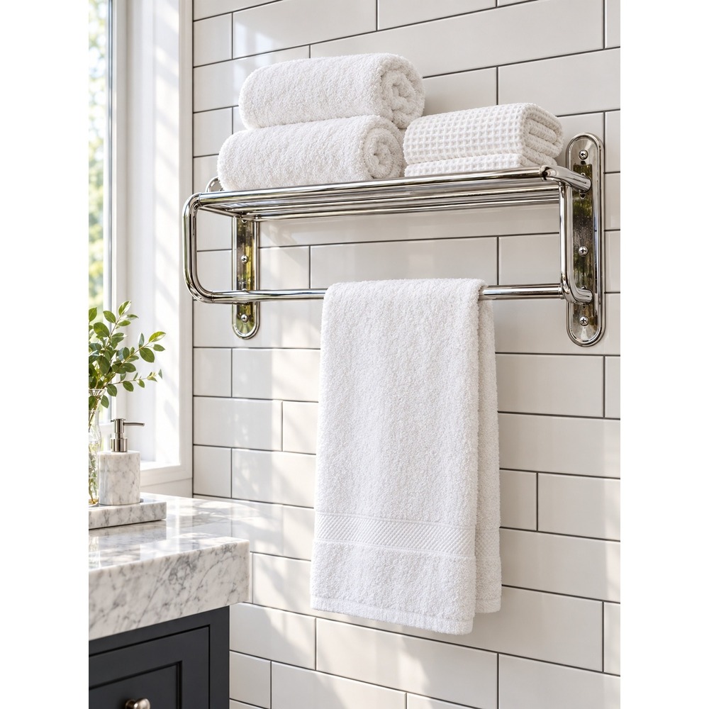Vintage Hotel Chrome Wall Mount Towel Rack Shelf Multi Tier Bathroom Organizer
